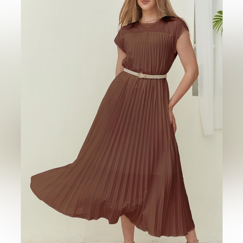 Elegant Brown Pleated Dress size one fit all new with Tags